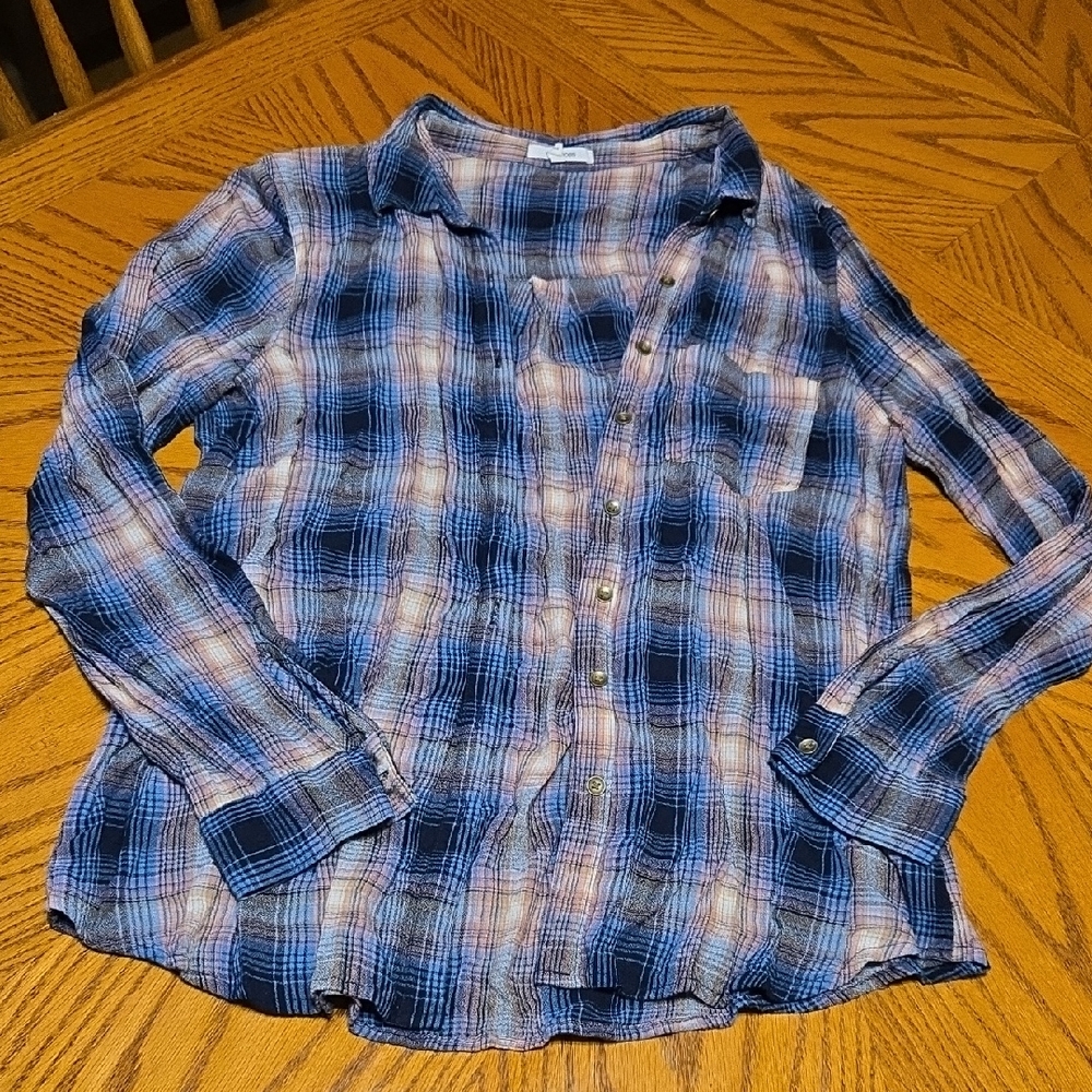 Maurices Blue and Coral Plaid Shirt